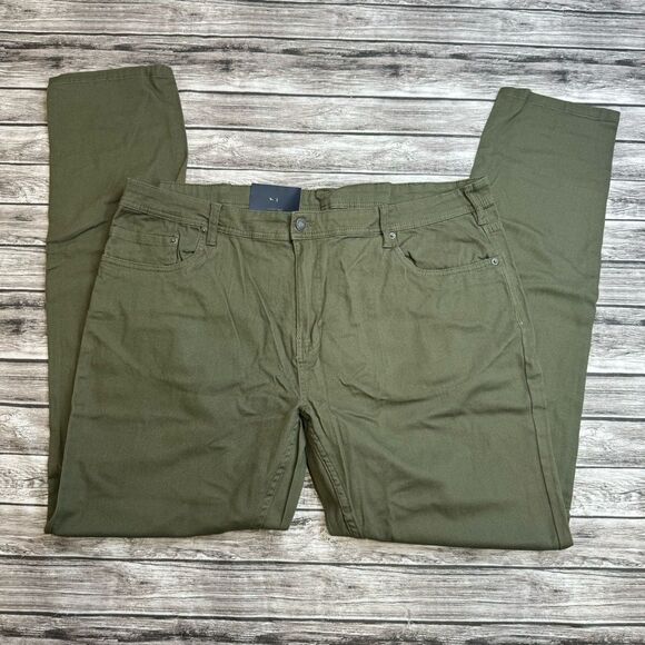 JACHS New York Men's Slim Fit 5-Pocket Pants Stretch Twill 42 x 34 Army Green - Picture 1 of 13